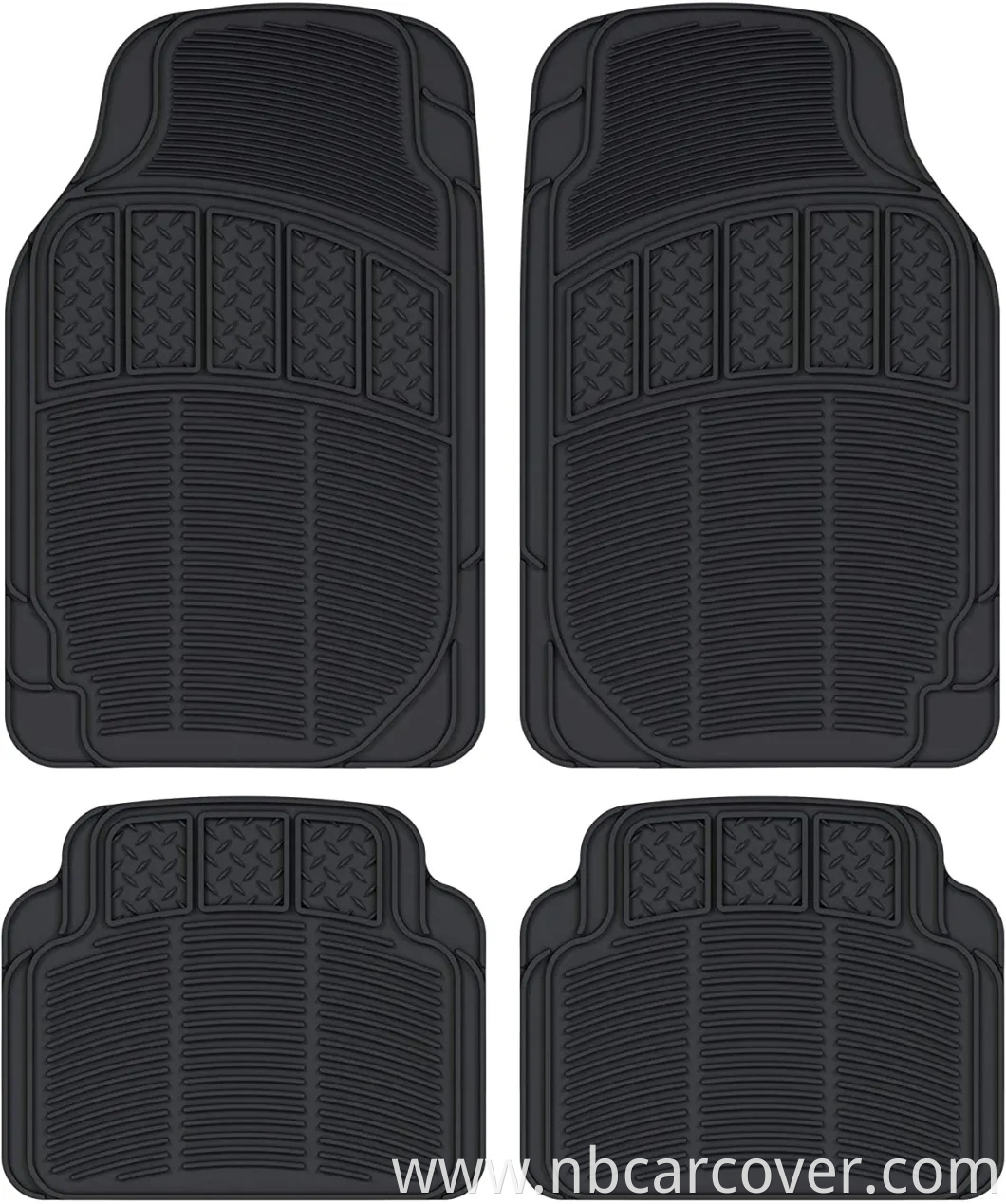 Classic Rubber Car Floor Mats-Heavy Duty Ridges & Diamond Grid Heelpad Performance Liners for Auto Sedan Truck SUV Van